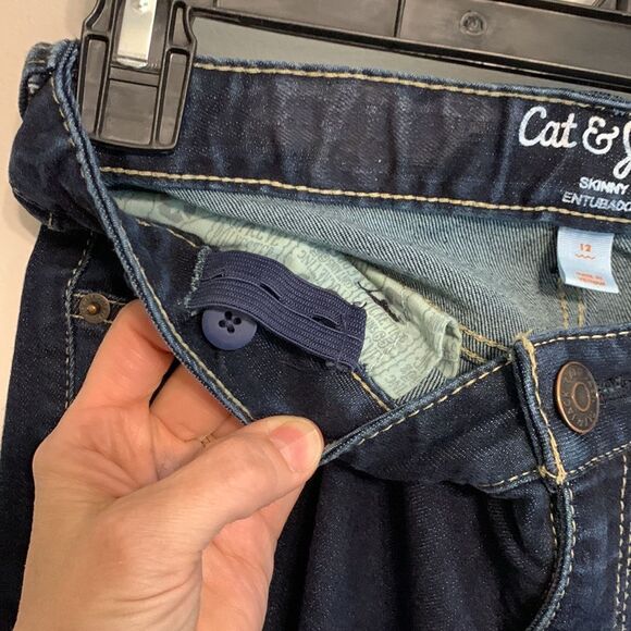 Cat & Jack | Girls Skinny Dark Wash Denim Blue Jeans - Picture 8 of 9